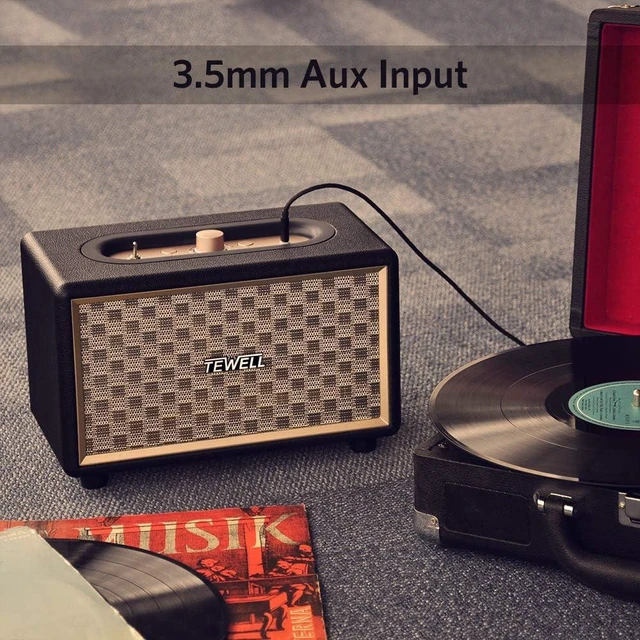 Alt view image 10 of 14 - Home Speaker with Premium Audio | Rich Bass, Rotary Dial for Volume Control | Toggle Switch, Wireless Bluetooth & 3.5mm Aux Input for Turntable | Record Player, AC Powered (Upgraded Version)