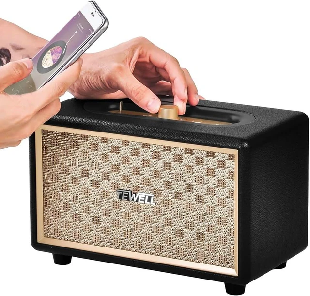 Alt view image 8 of 14 - Home Speaker with Premium Audio | Rich Bass, Rotary Dial for Volume Control | Toggle Switch, Wireless Bluetooth & 3.5mm Aux Input for Turntable | Record Player, AC Powered (Upgraded Version)