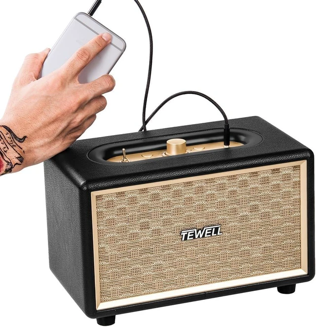Alt view image 14 of 14 - Home Speaker with Premium Audio | Rich Bass, Rotary Dial for Volume Control | Toggle Switch, Wireless Bluetooth & 3.5mm Aux Input for Turntable | Record Player, AC Powered (Upgraded Version)