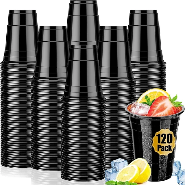 Alt view image 7 of 12 - 120 Pack 16 oz Black Cups, Heavy Duty Black Plastic Cups for Party, Cold Drinks, BBQ, Black Disposable Cups for Christmas, Halloween, Wedding, Birthday, Picnic, Serving and Celebrations