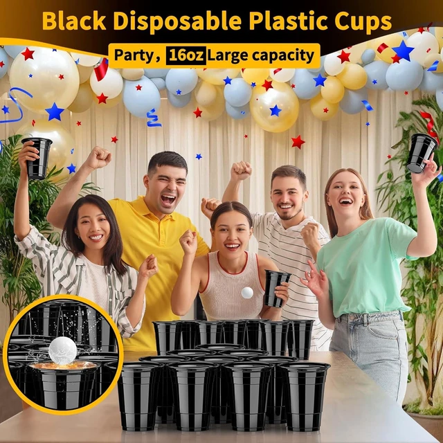 Alt view image 8 of 12 - 120 Pack 16 oz Black Cups, Heavy Duty Black Plastic Cups for Party, Cold Drinks, BBQ, Black Disposable Cups for Christmas, Halloween, Wedding, Birthday, Picnic, Serving and Celebrations