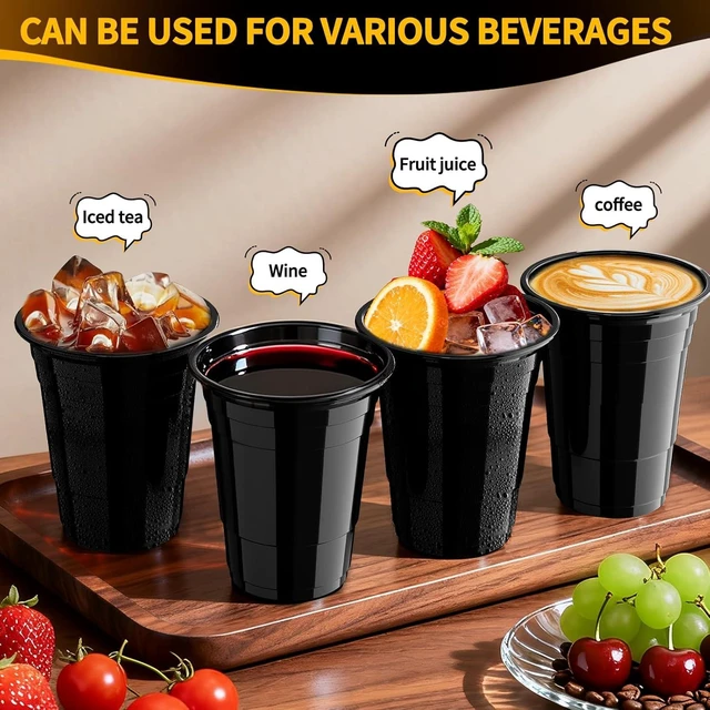 Alt view image 10 of 12 - 120 Pack 16 oz Black Cups, Heavy Duty Black Plastic Cups for Party, Cold Drinks, BBQ, Black Disposable Cups for Christmas, Halloween, Wedding, Birthday, Picnic, Serving and Celebrations