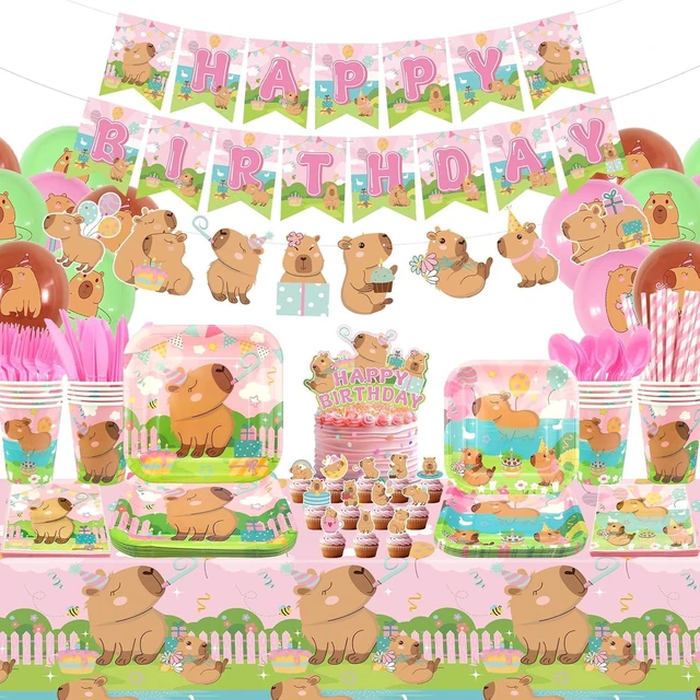 Alt view image 8 of 14 - Pink Capybara Birthday Party Decorations - Capybara Party Supplies including Banner, Plate, Cake Topper, Cup, Napkin, Balloon, Tablecloth - Serves 20