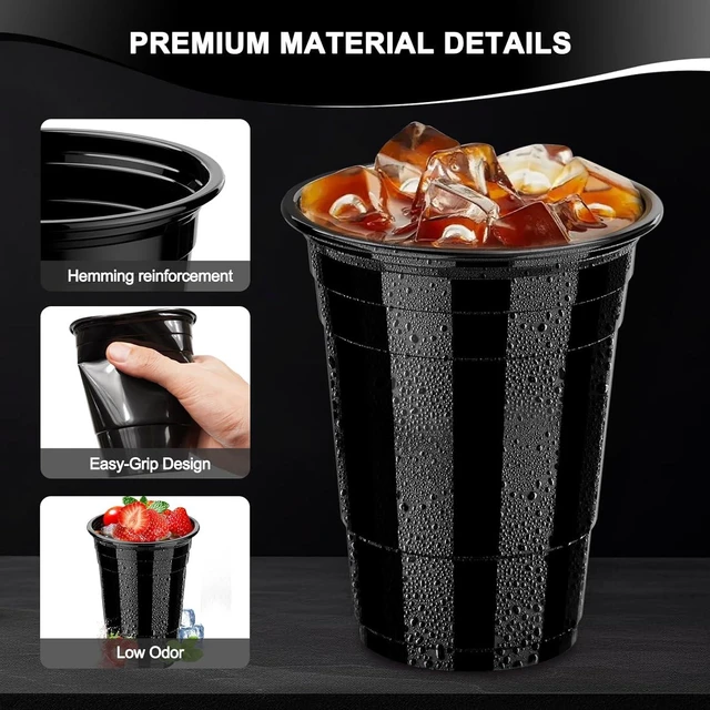 Alt view image 12 of 12 - 120 Pack 16 oz Black Cups, Heavy Duty Black Plastic Cups for Party, Cold Drinks, BBQ, Black Disposable Cups for Christmas, Halloween, Wedding, Birthday, Picnic, Serving and Celebrations