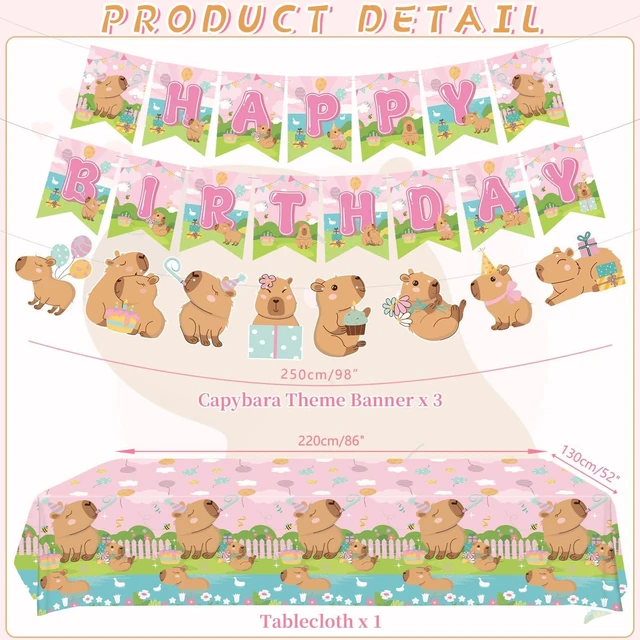 Alt view image 10 of 14 - Pink Capybara Birthday Party Decorations - Capybara Party Supplies including Banner, Plate, Cake Topper, Cup, Napkin, Balloon, Tablecloth - Serves 20