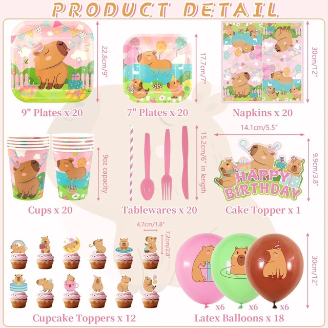 Alt view image 9 of 14 - Pink Capybara Birthday Party Decorations - Capybara Party Supplies including Banner, Plate, Cake Topper, Cup, Napkin, Balloon, Tablecloth - Serves 20