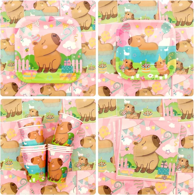 Alt view image 11 of 14 - Pink Capybara Birthday Party Decorations - Capybara Party Supplies including Banner, Plate, Cake Topper, Cup, Napkin, Balloon, Tablecloth - Serves 20