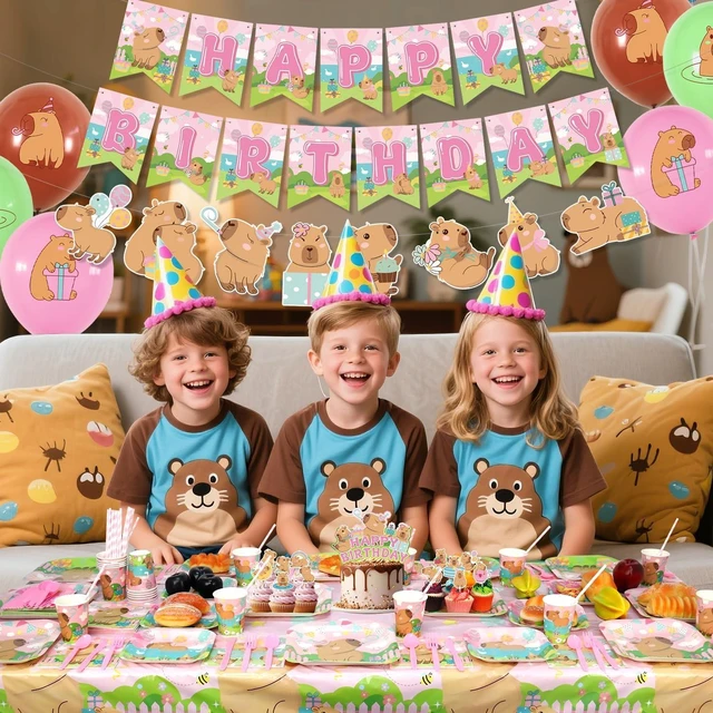 Alt view image 14 of 14 - Pink Capybara Birthday Party Decorations - Capybara Party Supplies including Banner, Plate, Cake Topper, Cup, Napkin, Balloon, Tablecloth - Serves 20