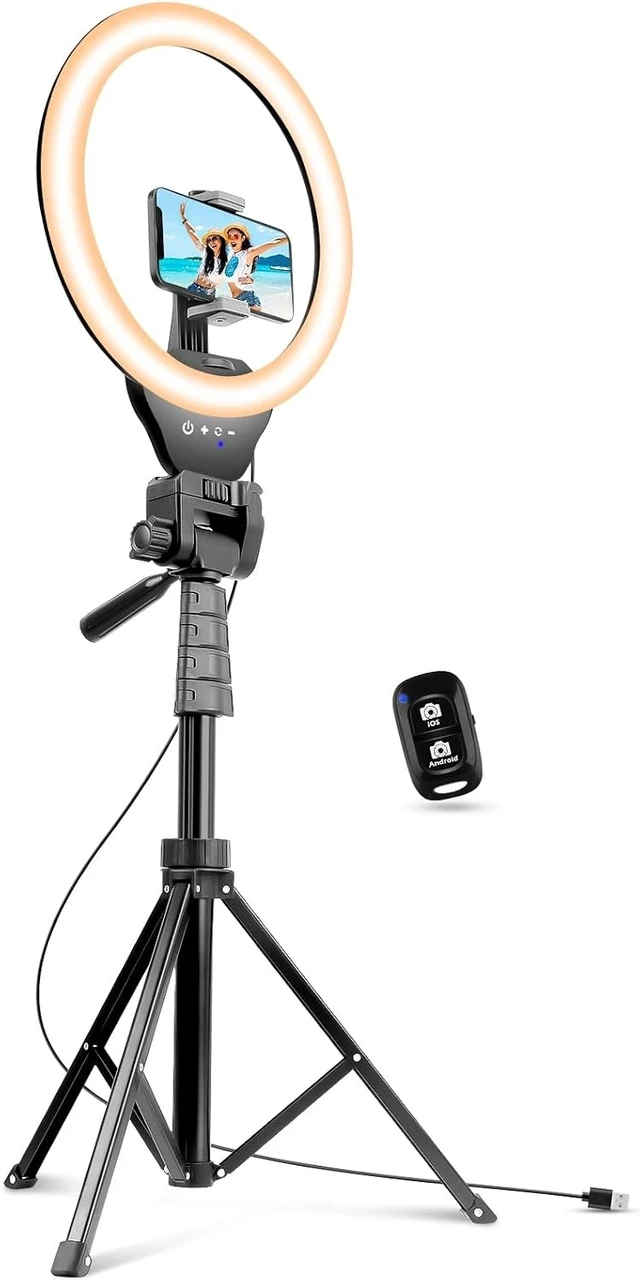 Alt view image 7 of 12 - Sensyne 12-inch Ring Light with 67-inch Selfie Stick, Tripod and Phone Holder, Selfie Remote Control Circle Light for Live Stream/Video Recording/TikTok, Compatible with All Phones and Cameras