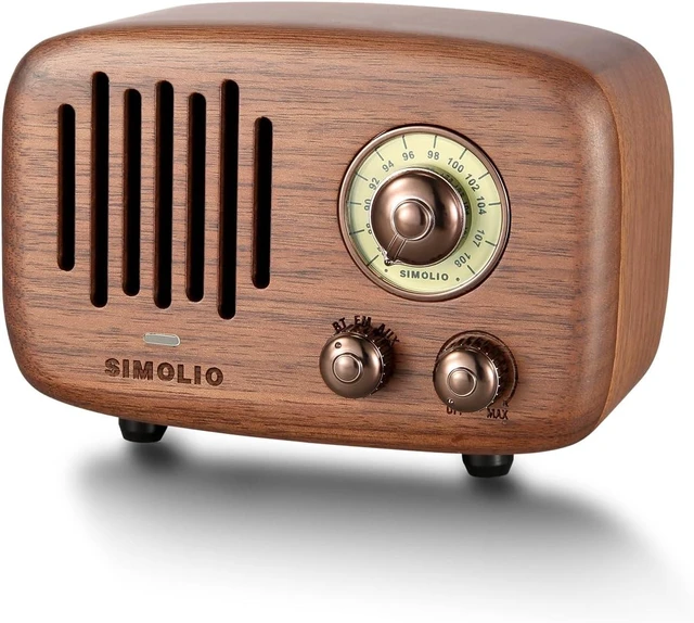 Alt view image 8 of 14 - SIMOLIO Retro Bluetooth Speakers with Loud HD Sound, Nature Black Walnut Vintage Style Wooden Speaker with FM Radio & AUX in, Advanced CSR Chip, Portable Bluetooth Speaker for Home Office Decorations