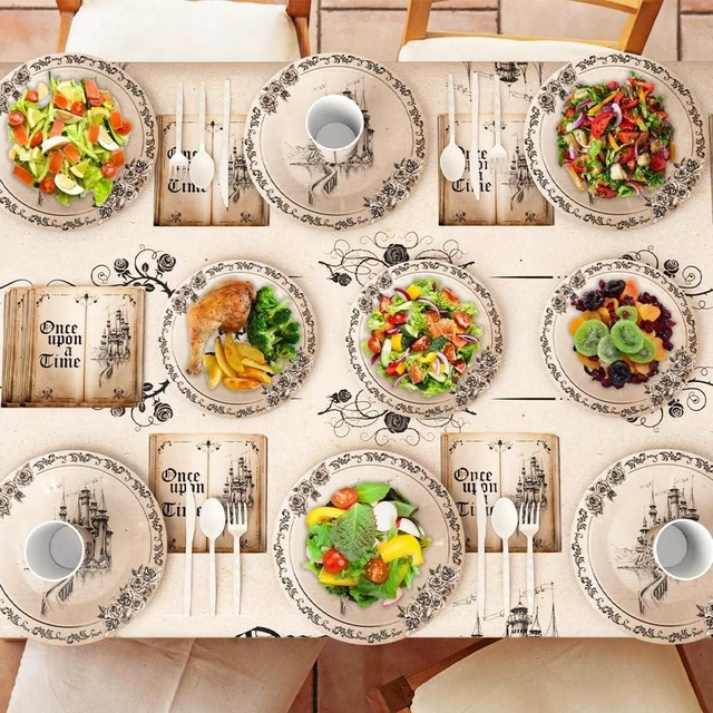 Alt view image 11 of 14 - AIBIIN Fairytale Party Decorations Once Upon a Time Birthday Party Supplies Dinnerware Tableware Set Castle Opening Book Paper Plates Supplies for Birthday Baby Shower Decorations Serve 24
