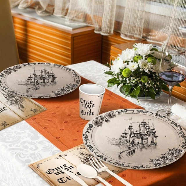 Alt view image 13 of 14 - AIBIIN Fairytale Party Decorations Once Upon a Time Birthday Party Supplies Dinnerware Tableware Set Castle Opening Book Paper Plates Supplies for Birthday Baby Shower Decorations Serve 24