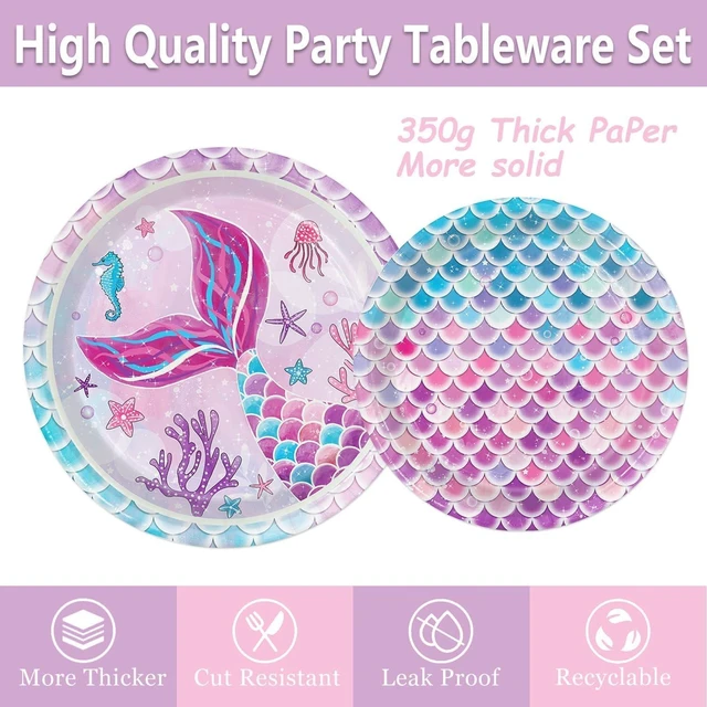 Alt view image 11 of 14 - 122Pcs Mermaid Birthday Party Decorations Set Mermaid Party Supplies Includes Plates, Napkin, Fork, Cup, Tablecloth, Banner for Baby Shower Ocean Birthday Party Decorations, Serves 24