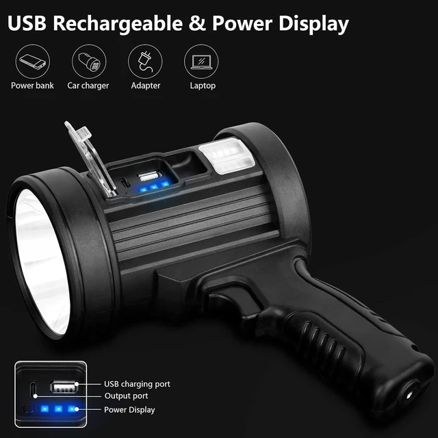 Alt view image 12 of 14 - MIXILIN Rechargeable Spotlight, 2,000,000 Lumens Handheld Hunting Flashlight Led Spot Light with Cob Light and Solar Panels, Lightweight and Super Bright Spotlight for Hunting Boating Camping