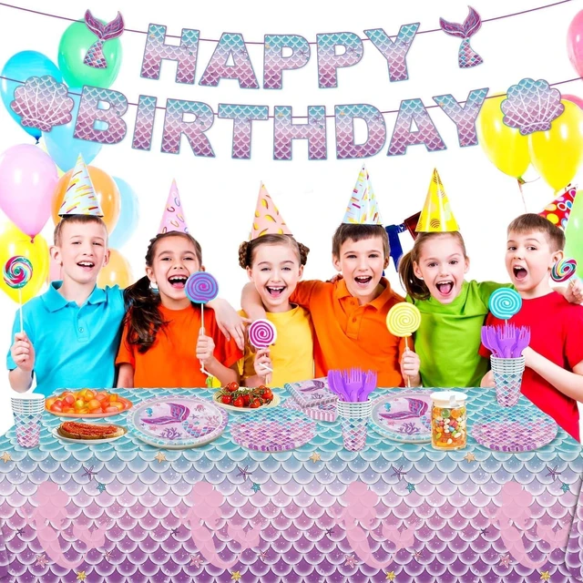 Alt view image 14 of 14 - 122Pcs Mermaid Birthday Party Decorations Set Mermaid Party Supplies Includes Plates, Napkin, Fork, Cup, Tablecloth, Banner for Baby Shower Ocean Birthday Party Decorations, Serves 24