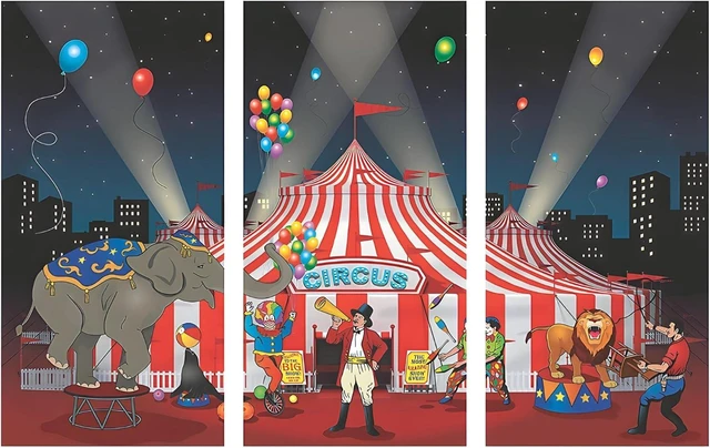 Alt view image 4 of 6 - Fun Express Circus Big Top Tent Banner - 9 Feet Long - Carnival Birthday Party Decor and Supplies - VBS Vacation Bible School Supplies/Decor