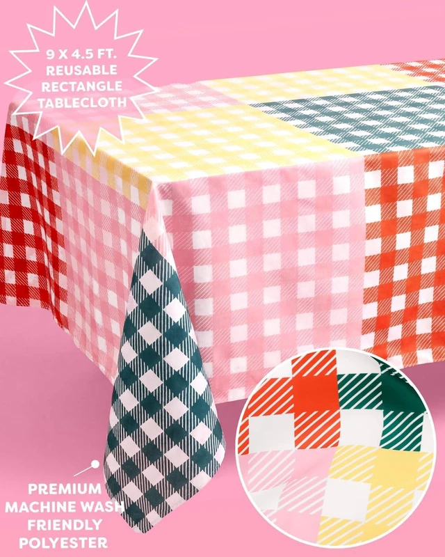 Alt view image 10 of 14 - xo, Fetti Gingham Checkered Washable Tablecloth - 9ft. | Camp Bachelorette Party Supplies, Getting Lit + Getting Hitched, Glamping Birthday Party Decorations, Pastel Baby Shower, Cute Tableware