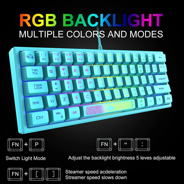 Alt view image 9 of 14 - 60% Gaming Keyboard and Mouse Combo Samll Mini RGB Backlight Mechanical Feeling and Honeycomb Optical Mouse, Mouse pad for Gamers and Typists