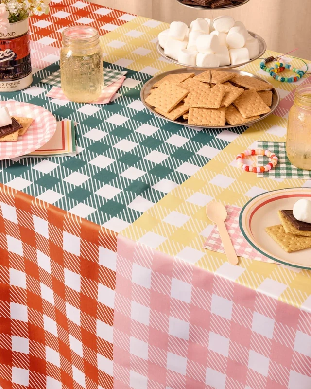 Alt view image 9 of 14 - xo, Fetti Gingham Checkered Washable Tablecloth - 9ft. | Camp Bachelorette Party Supplies, Getting Lit + Getting Hitched, Glamping Birthday Party Decorations, Pastel Baby Shower, Cute Tableware