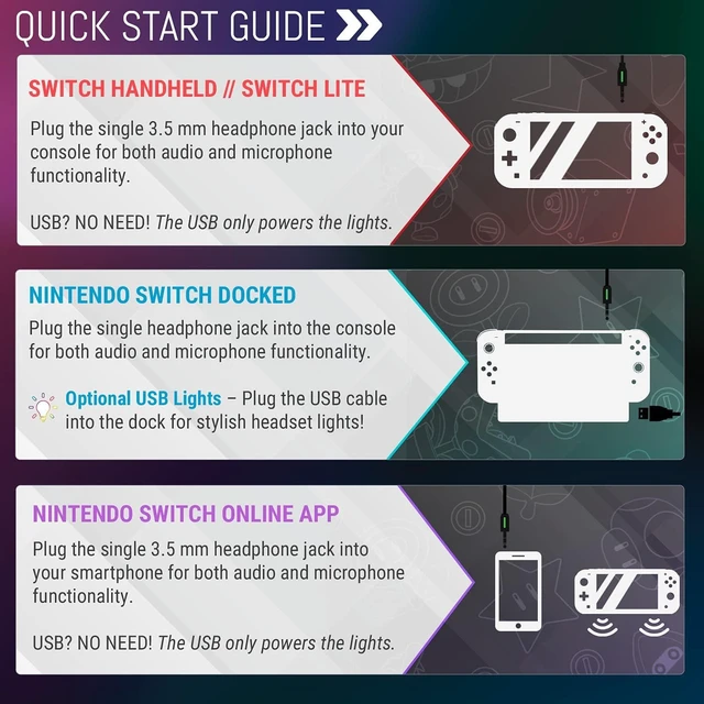 Alt view image 12 of 14 - Orzly Gaming Headset with Mic for Nintendo Switch OLED and Lite Joycon Color Match with Led Light Microphone & Remote - Hornet RXH-20 Tanami Edition