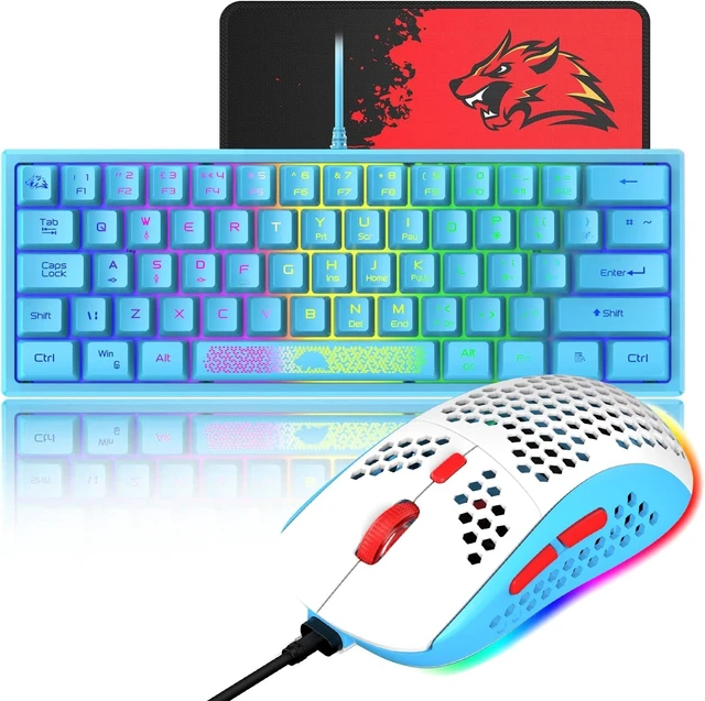Alt view image 8 of 14 - 60% Gaming Keyboard and Mouse Combo Samll Mini RGB Backlight Mechanical Feeling and Honeycomb Optical Mouse, Mouse pad for Gamers and Typists