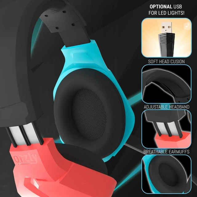 Alt view image 11 of 14 - Orzly Gaming Headset with Mic for Nintendo Switch OLED and Lite Joycon Color Match with Led Light Microphone & Remote - Hornet RXH-20 Tanami Edition