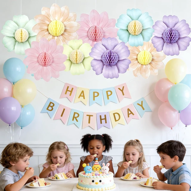 Alt view image 10 of 12 - Paper Jazz 9PCS Paper Flowers Party Decorations,Pastel Honeycomb Butterfly Party Decoration,Fairy Birthday Party Decoration for Garden Tea Party Floral Baby Shower.