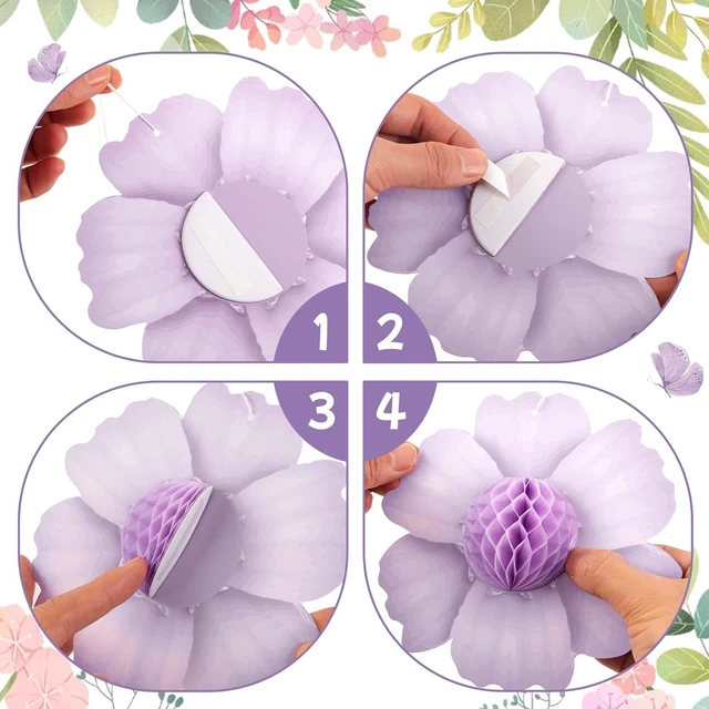 Alt view image 9 of 12 - Paper Jazz 9PCS Paper Flowers Party Decorations,Pastel Honeycomb Butterfly Party Decoration,Fairy Birthday Party Decoration for Garden Tea Party Floral Baby Shower.