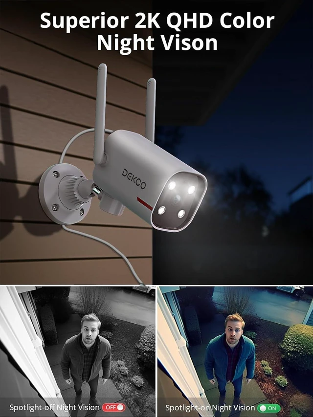Alt view image 12 of 14 - DEKCO 2K Outdoor Security Cameras, Wired WiFi | Color night vision, 24/7 recording, 2.4GHz WiFi, pan rotation for front door, driveway, garage, and yard