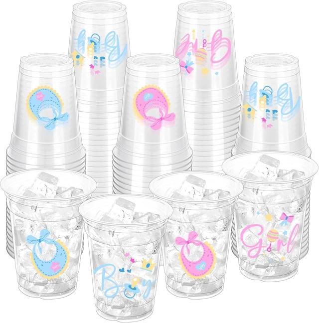 Alt view image 8 of 14 - 100 Pcs Gender Reveal Party Plastic Cups, 12oz Thick Clear Cup Pink and Blue Gender Reveal Party Cups Supplies for Baby Shower Party Decorations