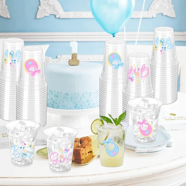 Alt view image 11 of 14 - 100 Pcs Gender Reveal Party Plastic Cups, 12oz Thick Clear Cup Pink and Blue Gender Reveal Party Cups Supplies for Baby Shower Party Decorations