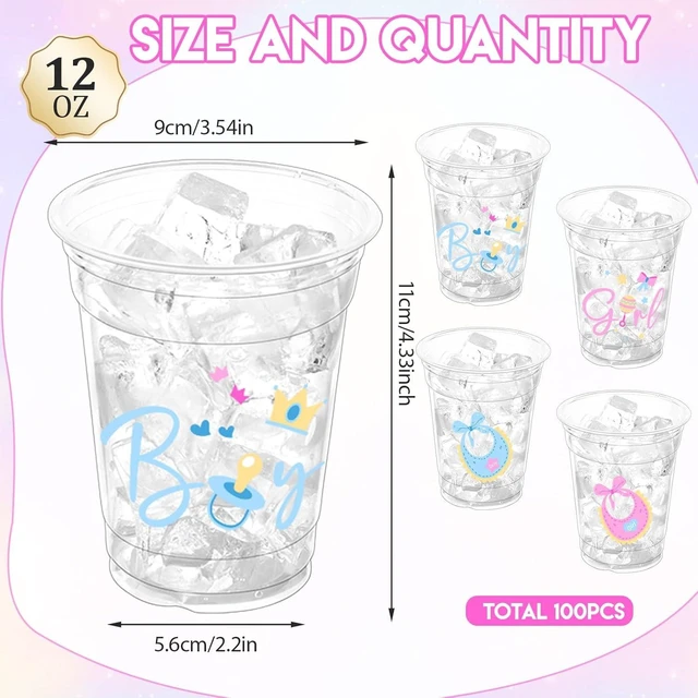 Alt view image 9 of 14 - 100 Pcs Gender Reveal Party Plastic Cups, 12oz Thick Clear Cup Pink and Blue Gender Reveal Party Cups Supplies for Baby Shower Party Decorations