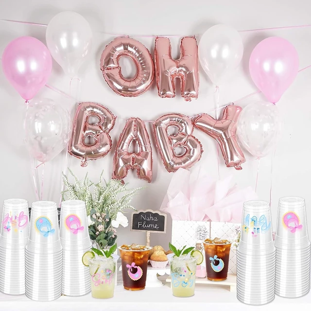 Alt view image 13 of 14 - 100 Pcs Gender Reveal Party Plastic Cups, 12oz Thick Clear Cup Pink and Blue Gender Reveal Party Cups Supplies for Baby Shower Party Decorations