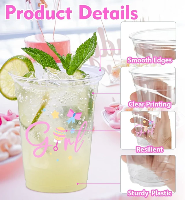 Alt view image 10 of 14 - 100 Pcs Gender Reveal Party Plastic Cups, 12oz Thick Clear Cup Pink and Blue Gender Reveal Party Cups Supplies for Baby Shower Party Decorations