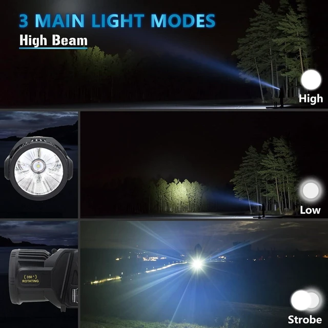 Alt view image 10 of 14 - Spotlight 3000000 Lumens, 9 Modes Rechargeable Led Spotlight Flashlight with 350° Rotate Head, Super Bright Spot Lights Outdoor Handheld, IPX6 Waterproof Solar Flashlight As Seen on TV, XX-Large