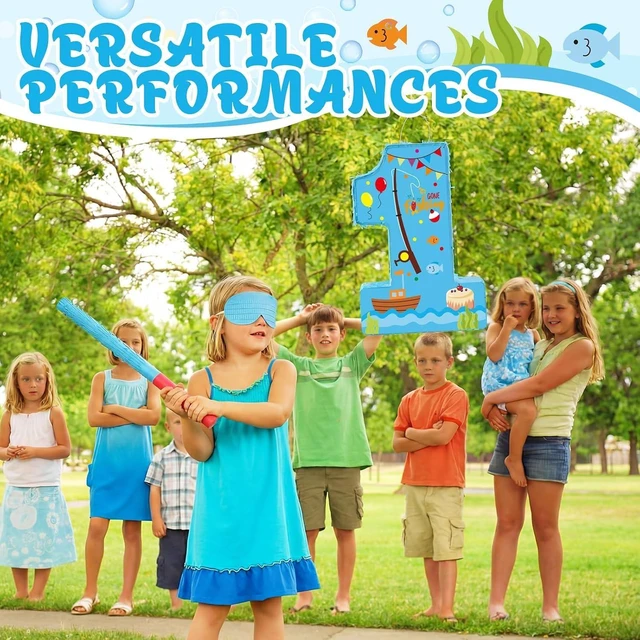 Alt view image 12 of 14 - Lewtemi Fishing Number 1 Piñata for 1nd Birthday Party Decorations Birthday Piñata with Stick Eye Mask Baby Shower Decorations Party Supplies