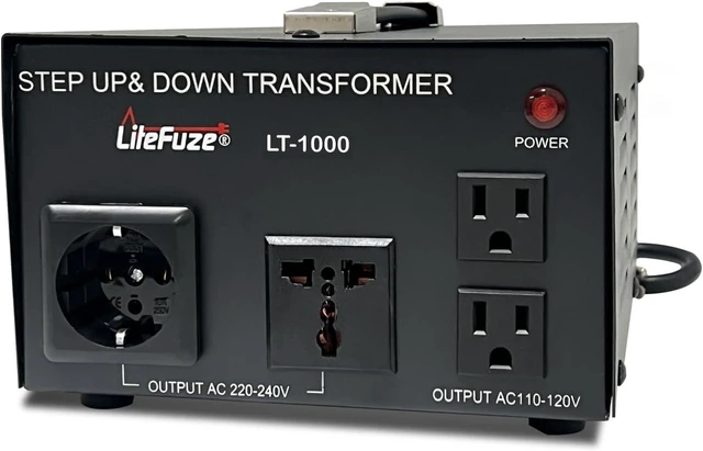 Alt view image 8 of 14 - LiteFuze LT Series 1000 Watt Voltage Converter Transformer Step Up/Down - 110v to 220v / 220v to 110v Power Converter - Fully Grounded Cord - Universal Socket, CE Certified