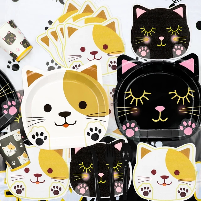 Alt view image 11 of 14 - 222 Pcs Cat Birthday Party Decorations - Cat Balloons, Birthday Banner, MEOW Garlands, DIY Hanging Sign, Cake Topper, Plates, Napkins, Cups, and Tablecloth for Pet Cat Birthday Party Supplies