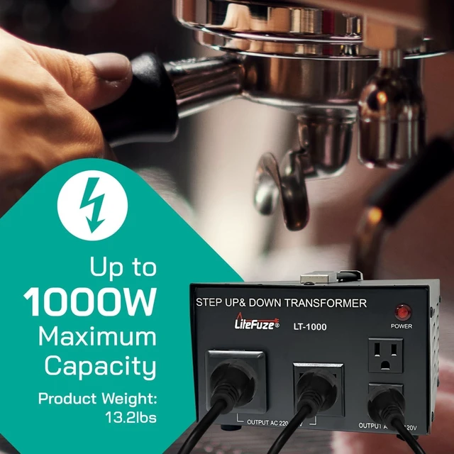 Alt view image 10 of 14 - LiteFuze LT Series 1000 Watt Voltage Converter Transformer Step Up/Down - 110v to 220v / 220v to 110v Power Converter - Fully Grounded Cord - Universal Socket, CE Certified