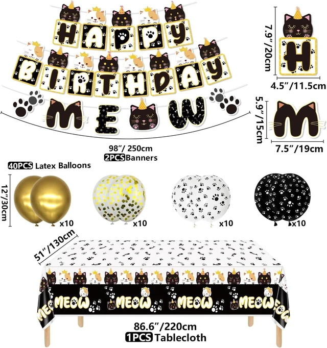 Alt view image 10 of 14 - 222 Pcs Cat Birthday Party Decorations - Cat Balloons, Birthday Banner, MEOW Garlands, DIY Hanging Sign, Cake Topper, Plates, Napkins, Cups, and Tablecloth for Pet Cat Birthday Party Supplies