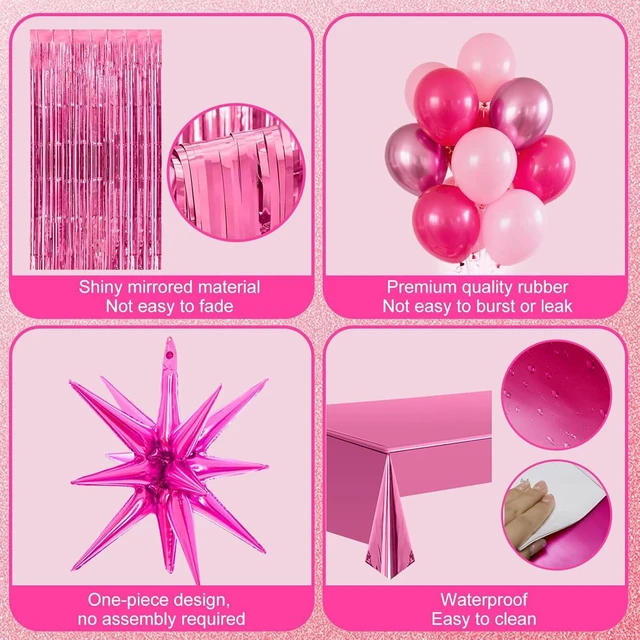 Alt view image 13 of 14 - 18th Pink Birthday Decorations, Hot Pink Party Supplies with Banner, Number Foil Balloon, Cake Topper, Fringe Curtain, Star Foil Balloons