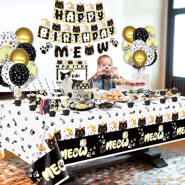 Alt view image 13 of 14 - 222 Pcs Cat Birthday Party Decorations - Cat Balloons, Birthday Banner, MEOW Garlands, DIY Hanging Sign, Cake Topper, Plates, Napkins, Cups, and Tablecloth for Pet Cat Birthday Party Supplies