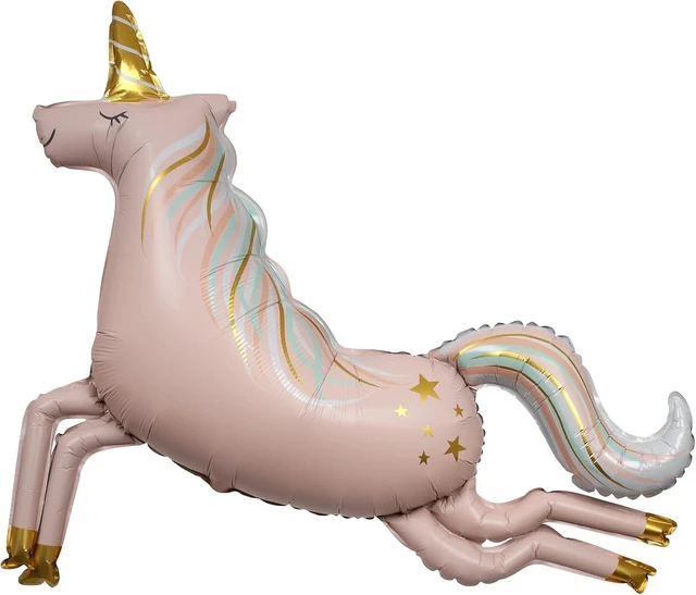 Alt view image 6 of 10 - Meri Meri Magical Unicorn Foil Balloon (Pack of 1) - XL Pastel Rainbow Unicorn Party Decoration with Gold Foil Accents, Birthday Balloon for Kids