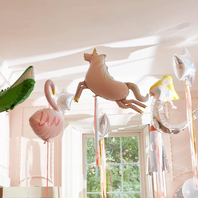 Alt view image 8 of 10 - Meri Meri Magical Unicorn Foil Balloon (Pack of 1) - XL Pastel Rainbow Unicorn Party Decoration with Gold Foil Accents, Birthday Balloon for Kids