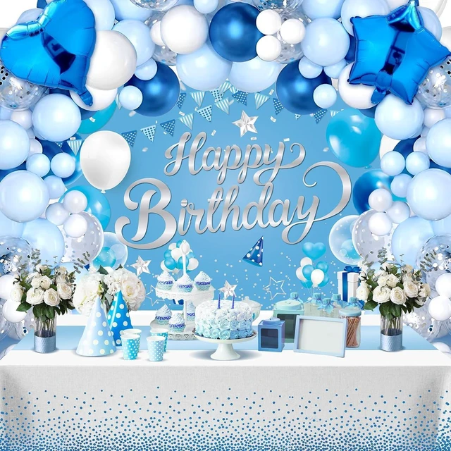 Alt view image 8 of 14 - Light Blue Birthday Party Decorations Light Blue Party Decoration Backdrop Banner with Heart Star Foil Balloons Tablecloth Happy Birthday Party Supplies for Boys Girls Men Women Bday Celebration