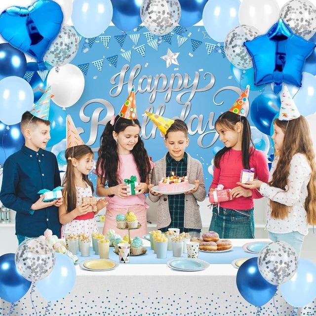 Alt view image 9 of 14 - Light Blue Birthday Party Decorations Light Blue Party Decoration Backdrop Banner with Heart Star Foil Balloons Tablecloth Happy Birthday Party Supplies for Boys Girls Men Women Bday Celebration