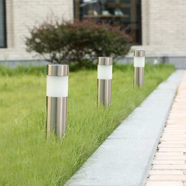 Alt view image 9 of 14 - SUNWIND Solar Bollard Lights Outdoor - 6 Pack Stainless Steel Warm White LED Landscape Lights Waterproof Decorative Lighting for Backyard Lawn Patio