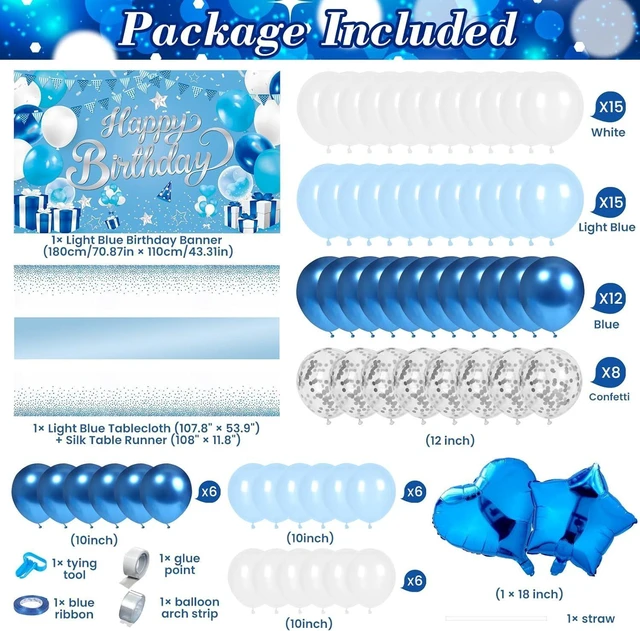 Alt view image 11 of 14 - Light Blue Birthday Party Decorations Light Blue Party Decoration Backdrop Banner with Heart Star Foil Balloons Tablecloth Happy Birthday Party Supplies for Boys Girls Men Women Bday Celebration