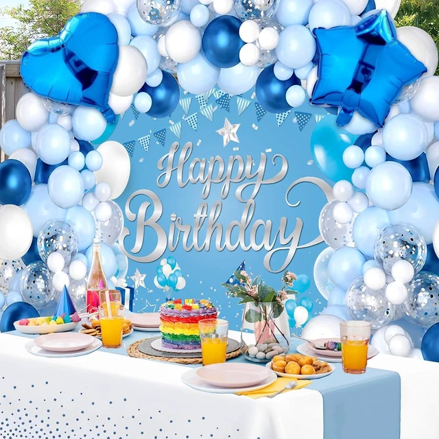 Alt view image 12 of 14 - Light Blue Birthday Party Decorations Light Blue Party Decoration Backdrop Banner with Heart Star Foil Balloons Tablecloth Happy Birthday Party Supplies for Boys Girls Men Women Bday Celebration