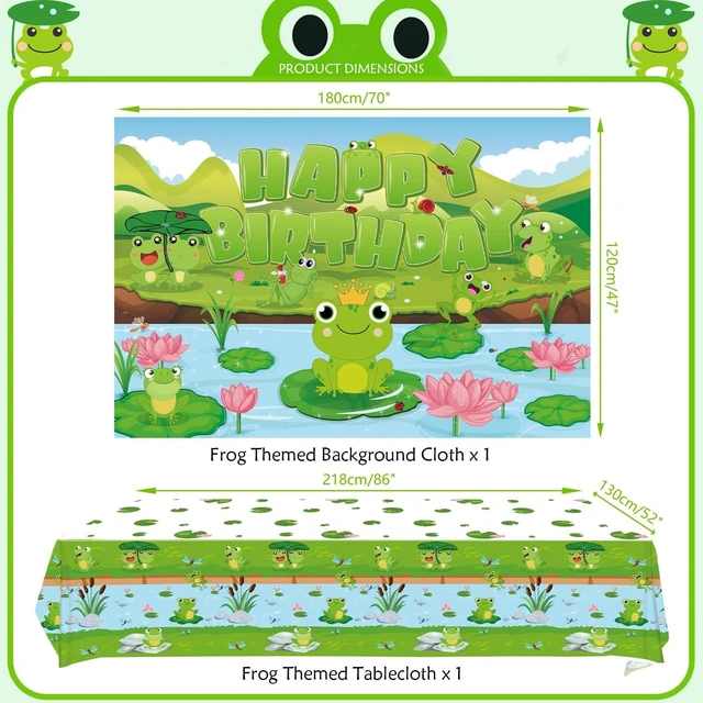 Alt view image 10 of 14 - KEFAN Frog Birthday Party Decorations, Frog Party Supplies Tableware including Frog Background, Paper Plates, Balloons for Green Frog Camping Baby Shower Kids Birthday Dinnerware Party, Serves 20